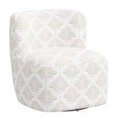 a white chair with a leaf pattern on the back and arms, in front of a white background