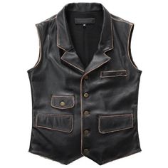 Embracing a minimalist appealing, this jacket puts twist on modern-day styles with a emphasis on clean cuts and quality fabric. Sheepskin Vest, Mens Vest Casual, Leather Biker Vest, Chaleco Casual, Black Leather Vest, Motorcycle Vest, Low Life, Biker Vest, Real Leather Jacket