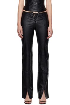 Miaou - Black Element Faux-Leather Pants Work Food, Leather Pant, Leather Trousers, Faux Leather Pants, Girly Outfits, Gothic Fashion, Leather And Lace, Bottoms Pants, Fashion Illustration