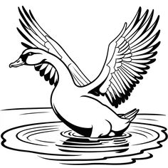 a black and white drawing of a duck in the water