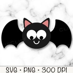 a cute black bat with big eyes on a marble background for halloween or any other time of the year