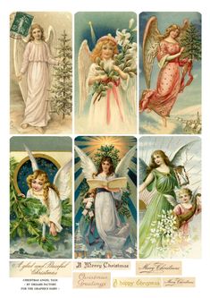 four different christmas cards with angels