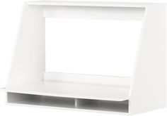 a white shelf with two open shelves on each side