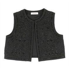 black wool beaded and embroidered vest Luxury Embroidered Sleeveless Vest, Luxury Formal Wool Vest, Luxury Black Vest With Buttons, Luxury Black Wool Vest, Luxury Black Evening Vest, Luxury Wool Vest For Formal Occasions, Luxury Fitted Embellished Vest, Elegant Luxury Evening Vest, Luxury Embroidered Festive Vest