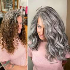 Peekaboo Babylights, Curly Gray Hair, Silver Balayage, Natural White Hair, Blue Grey Hair, Warm Brown Hair, Grey Hair Care, Grey Hair Transformation, Silver Blonde Hair