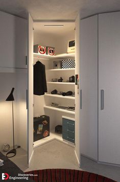 an open closet with several items in it