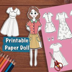 Paper Doll Coloring, Fashion Coloring Pages, Coloring Paper, Paper Doll Dress, Paper Dolls Printable, Felt Tip, Activity For Kids, Doll Fashion, Printing Center