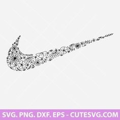 a black and white drawing of a flowered nike shoe with the word swg dxf eps cuts svg