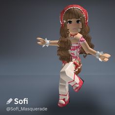 an animated girl with long brown hair is wearing white pants and a red headband