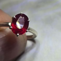 9x7mm 2.45 Carat Ruby Ring In Sterling Silver Size 7....A18 Classic Red Ruby Ring, Oval Cabochon, Classic Red Ruby Ring With Oval Cabochon, Red Oval Ruby Rings, Red Oval Ring With Polished Finish, Red Oval Cabochon Ring, Fine Jewelry Oval Solitaire Ruby Ring, Oval Ruby Solitaire Ring, Oval Ruby Ring With Prong Setting, Hallmarked Oval Red Ruby Ring