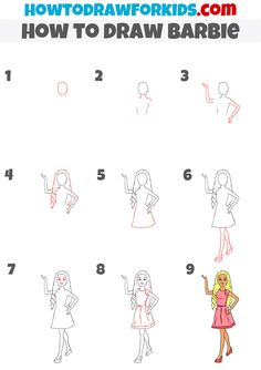 how to draw barbie doll step by step instructions for children and adults in easy steps