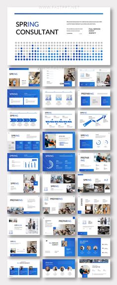 the powerpoint presentation is displayed in blue and white colors, with an array of images on