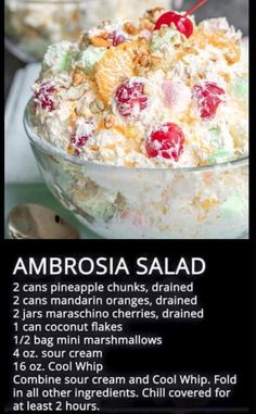 an info sheet describing how to make ambrosia salad