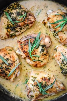 chicken with mushrooms and herbs in a creamy sauce