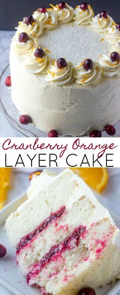 cranberry orange layer cake on a plate