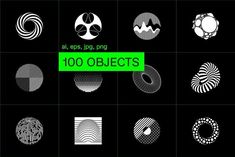 the 100 objects logo is shown in black and white, with green lettering on it