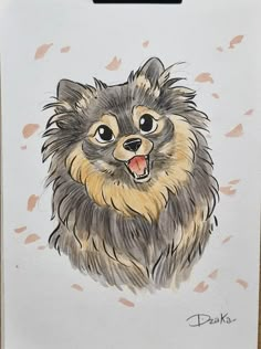 a drawing of a dog with its tongue out