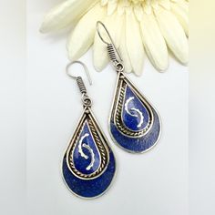 Tibetan Lapis Lazuli Gemstone Jewelry Earrings Handmade Please Refer To Pictures For Information Thanks For Visiting Gemstone Jewelry Earrings, Lapis Earrings, Lapis Lazuli, Earrings Handmade, Blue And Silver, Gemstone Jewelry, Jewelry Earrings, Women Jewelry, Gemstones