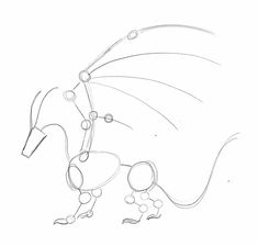 a drawing of a dragon with bubbles on its tail