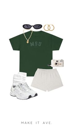 Michigan state outfit inspiration. Shop the Michigan state, green msu tshirt at https://makeitave.etsy.com/listing/1756951537   trendy tee, trendy t shirt, michigan state shirt, michigan state tee, msu shirt, msu tee, cute gameday outfit, college tshirt, college tee, michigan state university, vintage style, street style, vintage college t shirt, vintage graphic tee, vintage msu tshirt, vintage msu shirt, msu tailgate outfit inspiration, michigan state tailgate outfit inspiration, msu game day outfit inspiration, michigan state game day outfit inspiration, college outfit inspiration, green, white, msu, white shirt, green shirt University Shirt Outfit, College Class Outfits Athletic, College 2024 Outfits, University Class Outfit, Class Outfit Inspo College, Comfy Game Day Outfit, Msu Tailgate Outfit, Msu Game Day Outfit, Michigan State Outfit