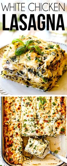 white chicken lasagna with spinach and cheese