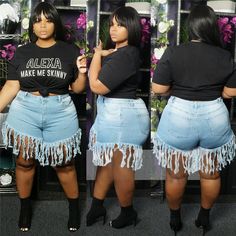 Plus Size Denim Shorts, Streetwear Plus Size, Shorts Streetwear, Denim Shorts Outfit, Plus Size Denim, Summer Streetwear, Ripped Shorts, Denim Pants Women, Shorts Outfit