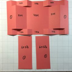 several pieces of pink paper with numbers and times cut out to form the shape of a rectangle