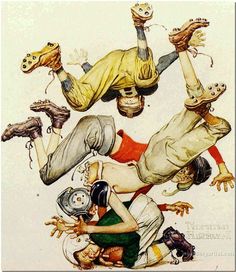 an image of two people falling on the ground with their hands in the air and one person upside down