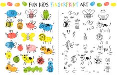 the children's fingerprint art book is filled with colorful bugs and caters