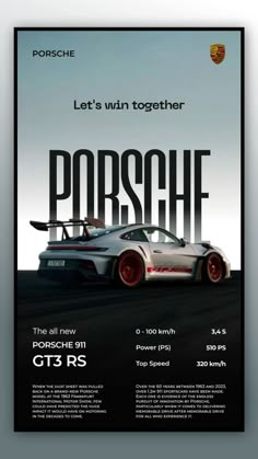 the porsche poster is shown in black and white