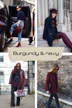 Dallas fashion blogger shares how to style burgundy for all and winter—burgundy and navy outfit inspiration Fall Outfits For Deep Winter, Navy And Burgundy Outfits, Burgundy And Navy Outfit Ideas, Navy Blue And Burgundy Outfit, Navy And Maroon Outfit, Wine Blazer Outfits For Women, Burgundy Fashion Outfits, Burgundy Navy Outfit, Burgandy Blazer Outfits For Women