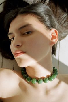 JADE PERRIAND COLLAR | Sophie Buhai Elegant Jade Jewelry With Large Beads, Vintage Photography Women, Jewelry Editorial, Sophie Buhai, Jade Necklace, Jewelry Photography, Jade Jewelry, Jade Stone, Jade Beads