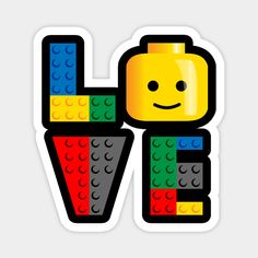 a sticker with the word love made out of legos and bricks on it