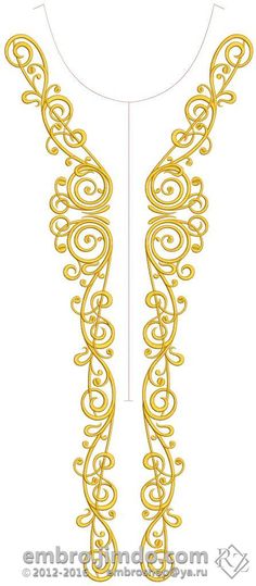 the back side of a yellow necklace with intricate swirls and leaves in gold on a white background