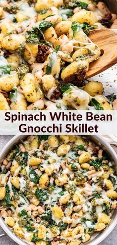 spinach and white bean gnocchi skillet in a pan