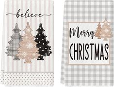 two christmas cards with trees on them