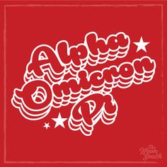 the words are written in white on a red background, with stars and swirls