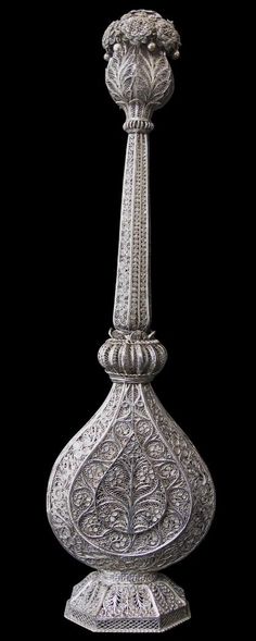 Orissan Filigree Silver Rose Water Sprinkler, India - Michael Backman Ltd Bollywood Decor, Silver Utensils, Identity Illustration, Pooja Items, Water Sprinkler, Silver Pooja Items, Asian Inspiration, Silver Water, Indian Patterns