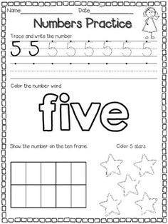 the number five worksheet for numbers practice