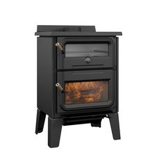 a black stove that is on top of a stand