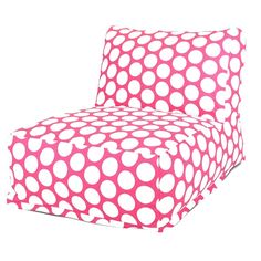 a pink and white polka dot print chair