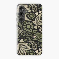 an iphone case with green and white floral designs on black phone cases for the iphone