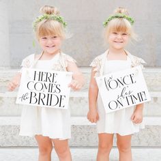 Create an unforgettable walk down the aisle with Ritzy Rose's charming wedding sign duo, featuring the classic "Here Comes the Bride" alongside the playful "For Once She's On Time!" These elegantly scripted signs will bring smiles and a touch of humor as your ring bearers or flower girls announce the bride's arrival, making for a memorable and photo-perfect moment. For over 10 years people have trusted Ritzy Rose on Etsy with their sign needs. FEATURES & BENEFITS * PRODUCT DETAILS: Paper signs a Funny Wedding Signs, Flower Girl Signs, Wedding Ring Bearer Boxes, Ring Bearer Flower Girl, Flower Girl Ring Bearer, Girl Ring Bearer, Wedding Ceremony Signs, Ceremony Signs, Girl Sign