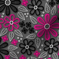 a black and pink flower pattern on a gray background