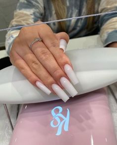 Soft White Nails Acrylic Square, Nail Inspo Long Square, Acrylic Nails Ideas, Classy Acrylic Nails