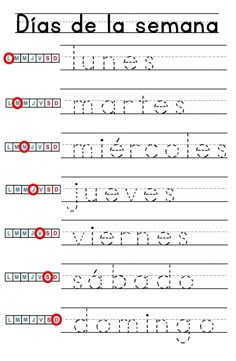 spanish worksheet with the words and numbers to be used in this writing practice