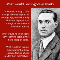 a man in a suit and tie with a quote about what would levi vyotsky think?