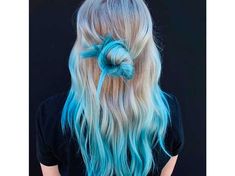 Blue And Blonde Hair, Blue Tips Hair, Blue Balayage, Blonde And Blue Hair, Pride Hair, Blue Ombre Hair, Light Blue Hair, Teal Hair, Hair Chalk