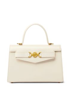 white calf leather Medusa plaque detail logo stamp to the rear gold-tone hardware foldover top with magnetic fastening adjustable detachable shoulder strap single flat top handle main compartment internal slip pocket internal logo stamp metal feet White Top Handle Bag, White Luxury Bag, White Designer Bag, Turkey Shopping, Versace Bag, Gold Handbag, Expensive Bag, Best Designer Bags, Girly Bags