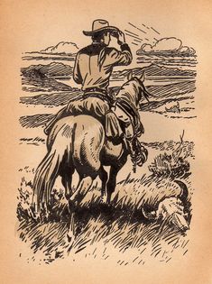 a drawing of a man riding on the back of a horse